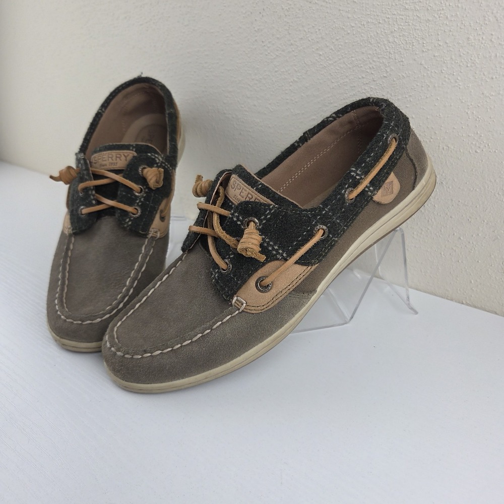 Sperry Songfish Green Suede Leather/Fabric Upper 3 Eye Boat Shoes Wmns Size 8.5M
